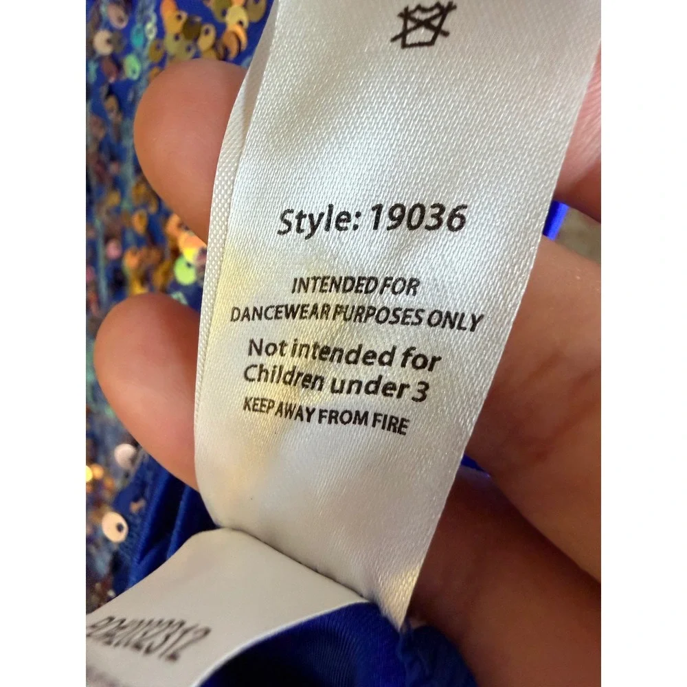 Weissman Sequin Dance Tunic LC Blue Gold Mock Neck Sleeveless Nylon Spandex